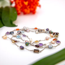 Load image into Gallery viewer, READY TO SHIP Bezel Set Semi Precious Stone & Freshwater Pearl Necklace Strand - 925 Sterling Silver FJD$