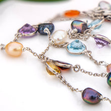 Load image into Gallery viewer, READY TO SHIP Bezel Set Semi Precious Stone & Freshwater Pearl Necklace Strand - 925 Sterling Silver FJD$