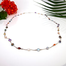 Load image into Gallery viewer, READY TO SHIP Bezel Set Semi Precious Stone & Freshwater Pearl Necklace Strand - 925 Sterling Silver FJD$