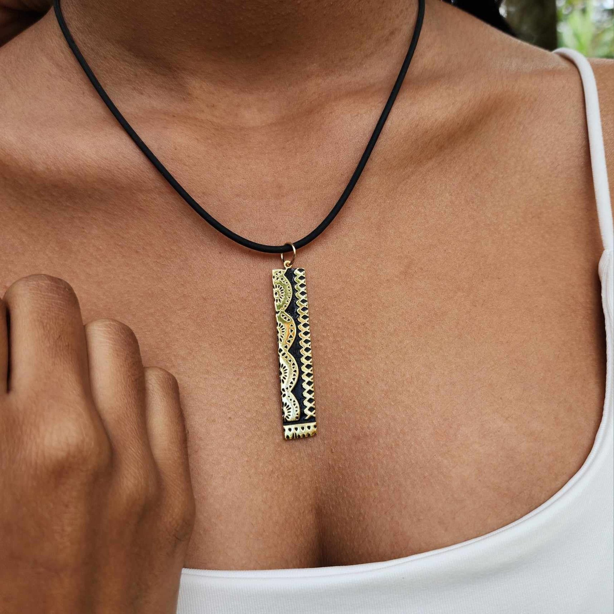 READY TO SHIP Tapa Necklace in 18k Gold Vermeil Rubber FJD$