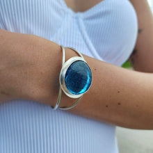 Load image into Gallery viewer, READY TO SHIP Adorn Pacific x Hot Glass Blue Bezel Set Cuff - 925 Sterling Silver FJD$ - Adorn Pacific - Bracelets