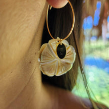 Load image into Gallery viewer, READY TO SHIP Hibiscus Oyster Shell Hoop Earrings - 14k Gold Filled FJD$ - Adorn Pacific - All Products