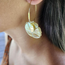 Load image into Gallery viewer, READY TO SHIP Hibiscus Oyster Shell Hoop Earrings - 14k Gold Filled FJD$ - Adorn Pacific - All Products