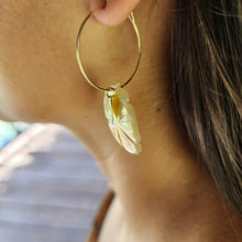 Load image into Gallery viewer, READY TO SHIP Hibiscus Oyster Shell Hoop Earrings - 14k Gold Filled FJD$ - Adorn Pacific - All Products