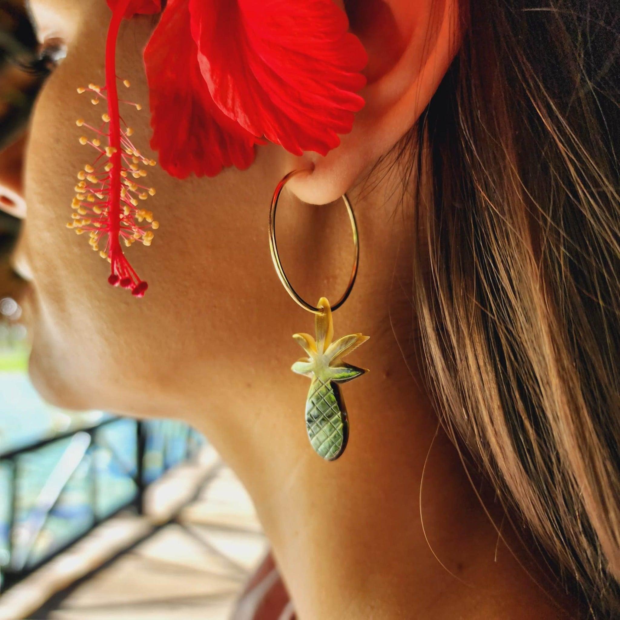 CONTACT US TO RECREATE THIS SOLD OUT STYLE Mother of Pearl Pineapple Infinity Hoop Earrings 14k Gold Fill FJD