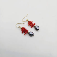 Load image into Gallery viewer, READY TO SHIP Red Coral & Freshwater Pearl Earrings - 14k Gold Fill FJD$ - Adorn Pacific - All Products