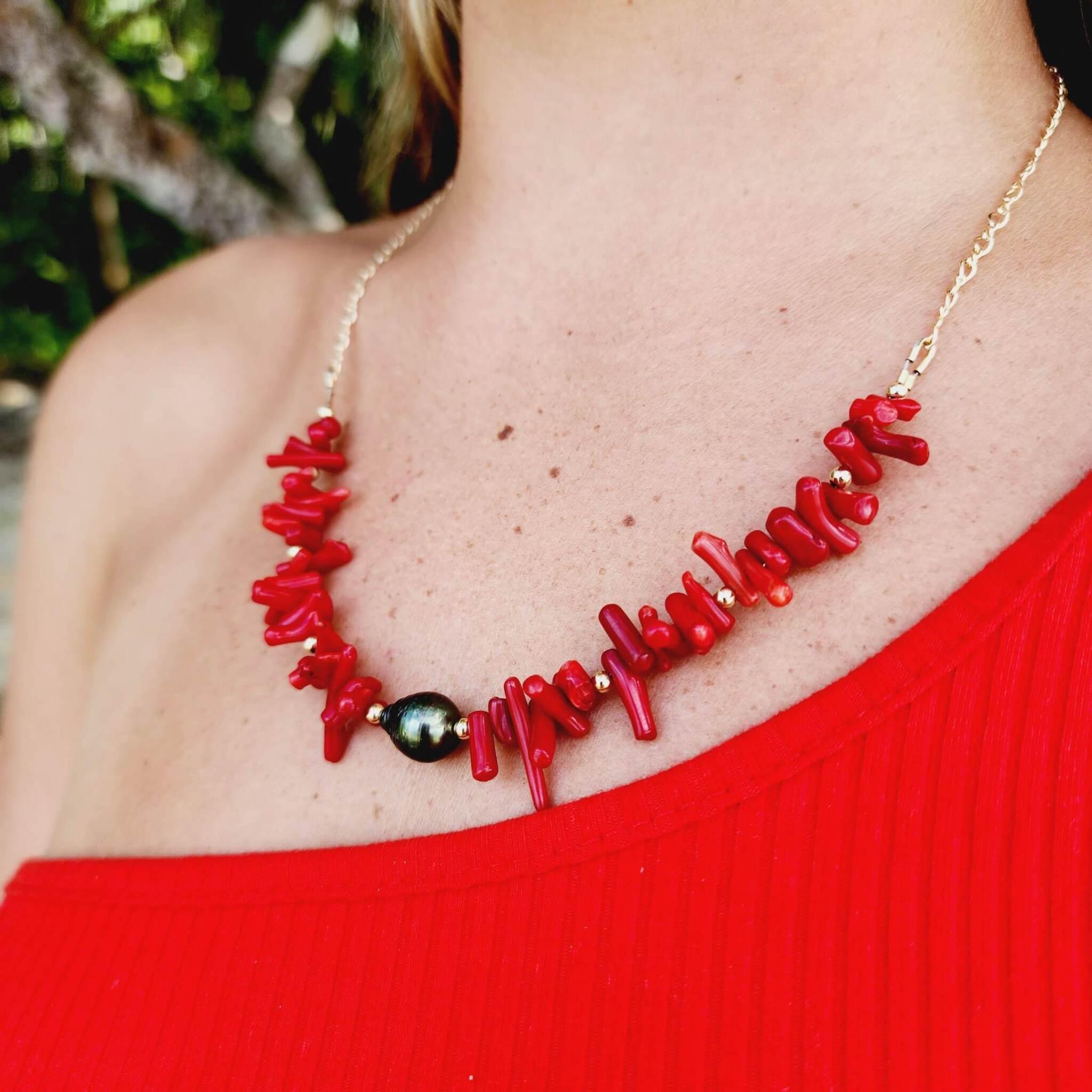 Red coral and pearl pendant on sale