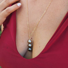 Load image into Gallery viewer, CONTACT US TO RECREATE THIS SOLD OUT STYLE Triple Graded Pearl Charm Lariat Y-Necklace - 14k Gold Fill FJD$