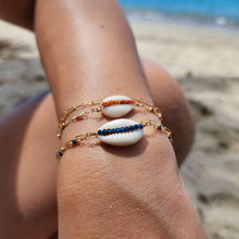 Load image into Gallery viewer, CHOOSE A COLOUR Cowrie Shell & Glass Bead Double Chain Bracelet in 14k Gold Fill - FJD$ - Adorn Pacific - All Products