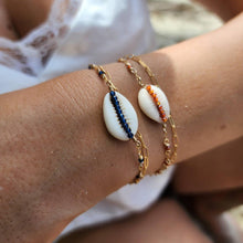 Load image into Gallery viewer, CHOOSE A COLOUR Cowrie Shell & Glass Bead Double Chain Bracelet in 14k Gold Fill - FJD$ - Adorn Pacific - All Products