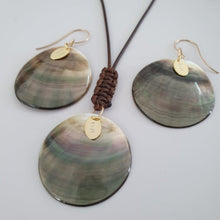 Load image into Gallery viewer, CONTACT US TO RECREATE THIS SOLD OUT STYLE Carved Oyster Shell Disc Earrings and Necklace Set - Brown Wax Cord & 14k Gold Fill FJD$ - Adorn Pacific - Jewelry Sets