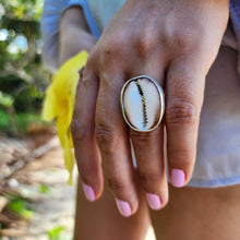 Load image into Gallery viewer, CONTACT US TO RECREATE THIS SOLD OUT STYLE Bezel Set Cowrie Shell Adjustable Ring with Senikau Band - 925 Sterling Silver FJD$ - Adorn Pacific - Rings