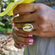 Load image into Gallery viewer, CONTACT US TO RECREATE THIS SOLD OUT STYLE Bezel Set Cowrie Shell Adjustable Ring with Senikau Band - 925 Sterling Silver FJD$ - Adorn Pacific - Rings