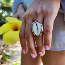 Load image into Gallery viewer, CONTACT US TO RECREATE THIS SOLD OUT STYLE Bezel Set Cowrie Shell Adjustable Ring with Senikau Band - 925 Sterling Silver FJD$ - Adorn Pacific - Rings