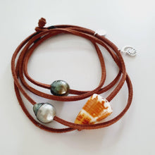 Load image into Gallery viewer, READY TO SHIP Fiji Pearl & Nautilus Charm Faux Suede Leather Multi-way Bracelet / Necklace - FJD$ - Adorn Pacific - All Products