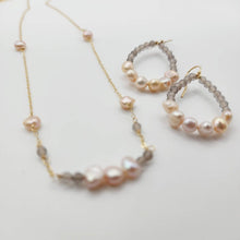 Load image into Gallery viewer, READY TO SHIP Freshwater Pearl & Labradorite Faceted Beads Necklace and Earrings Set in 14k Gold Fill - FJD$ - Adorn Pacific - All Products