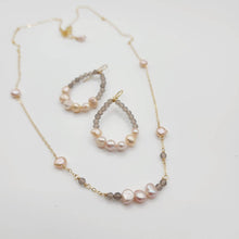 Load image into Gallery viewer, READY TO SHIP Freshwater Pearl & Labradorite Faceted Beads Necklace and Earrings Set in 14k Gold Fill - FJD$ - Adorn Pacific - All Products