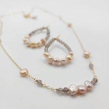 Load image into Gallery viewer, READY TO SHIP Freshwater Pearl & Labradorite Faceted Beads Necklace and Earrings Set in 14k Gold Fill - FJD$ - Adorn Pacific - All Products