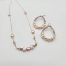 Load image into Gallery viewer, READY TO SHIP Freshwater Pearl & Labradorite Faceted Beads Necklace and Earrings Set in 14k Gold Fill - FJD$ - Adorn Pacific - All Products