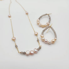 Load image into Gallery viewer, READY TO SHIP Freshwater Pearl & Labradorite Faceted Beads Necklace and Earrings Set in 14k Gold Fill - FJD$ - Adorn Pacific - All Products