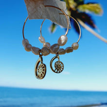 Load image into Gallery viewer, CONTACT US TO RECREATE THIS SOLD OUT STYLE Freshwater Pearl Hoop Earrings with Nautilus Charms - 14k Gold Fill FJD$ - Adorn Pacific -