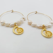 Load image into Gallery viewer, CONTACT US TO RECREATE THIS SOLD OUT STYLE Freshwater Pearl Hoop Earrings with Nautilus Charms - 14k Gold Fill FJD$ - Adorn Pacific -