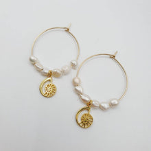 Load image into Gallery viewer, CONTACT US TO RECREATE THIS SOLD OUT STYLE Freshwater Pearl Hoop Earrings with Nautilus Charms - 14k Gold Fill FJD$ - Adorn Pacific -