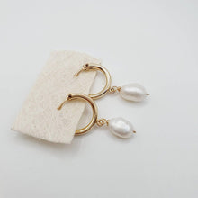 Load image into Gallery viewer, READY TO SHIP Freshwater Pearl Huggie Earrings - 14k Gold Fill FJD$ - Adorn Pacific -