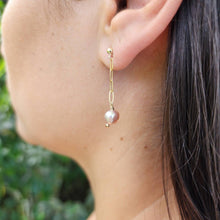 Load image into Gallery viewer, READY TO SHIP - Freshwater Pearl Stud Earrings with Chain Detail - 14k Gold Fill FJD$ - Adorn Pacific - Earrings