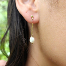 Load image into Gallery viewer, READY TO SHIP - Freshwater Pearl Stud Earrings with Chain Detail - 14k Gold Fill FJD$ - Adorn Pacific - Earrings