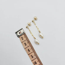 Load image into Gallery viewer, READY TO SHIP - Freshwater Pearl Stud Earrings with Chain Detail - 14k Gold Fill FJD$ - Adorn Pacific - Earrings