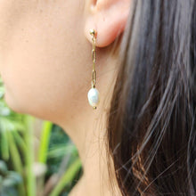 Load image into Gallery viewer, READY TO SHIP - Freshwater Pearl Stud Earrings with Chain Detail - 14k Gold Fill FJD$ - Adorn Pacific - Earrings
