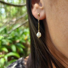 Load image into Gallery viewer, READY TO SHIP - Freshwater Pearl Stud Earrings with Chain Detail - 14k Gold Fill FJD$ - Adorn Pacific - Earrings