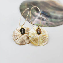 Load image into Gallery viewer, READY TO SHIP Hibiscus Oyster Shell Hoop Earrings - 14k Gold Filled FJD$ - Adorn Pacific - All Products