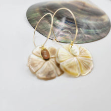 Load image into Gallery viewer, READY TO SHIP Hibiscus Oyster Shell Hoop Earrings - 14k Gold Filled FJD$ - Adorn Pacific - All Products