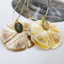 Load image into Gallery viewer, READY TO SHIP Hibiscus Oyster Shell Hoop Earrings - 14k Gold Filled FJD$ - Adorn Pacific - All Products