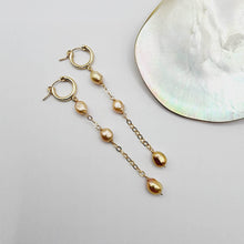 Load image into Gallery viewer, READY TO SHIP Huggie Drop Earrings with Freshwater Pearls - 14k Gold Fill FJD$ - Adorn Pacific - Earrings