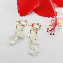 Load image into Gallery viewer, CONTACT US TO RECREATE THIS SOLD OUT STYLE Huggie Drop Earrings with Mother of Pearl Flowers - 14k Gold Fill FJD$ - Adorn Pacific - Earrings