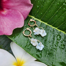 Load image into Gallery viewer, READY TO SHIP Huggie Drop Earrings with Mother of Pearl Flowers - 14k Gold Fill FJD$ - Adorn Pacific - Earrings