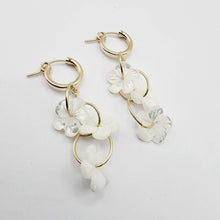 Load image into Gallery viewer, CONTACT US TO RECREATE THIS SOLD OUT STYLE Huggie Drop Earrings with Mother of Pearl Flowers - 14k Gold Fill FJD$ - Adorn Pacific - Earrings