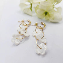 Load image into Gallery viewer, CONTACT US TO RECREATE THIS SOLD OUT STYLE Huggie Drop Earrings with Mother of Pearl Flowers - 14k Gold Fill FJD$ - Adorn Pacific - Earrings