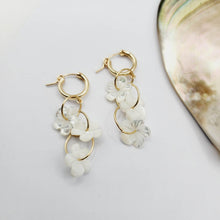Load image into Gallery viewer, CONTACT US TO RECREATE THIS SOLD OUT STYLE Huggie Drop Earrings with Mother of Pearl Flowers - 14k Gold Fill FJD$ - Adorn Pacific - Earrings