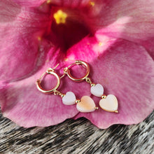 Load image into Gallery viewer, READY TO SHIP Huggie Drop Earrings with Mother of Pearl Heart Charms - 14k Gold Fill FJD$ - Adorn Pacific - Earrings