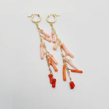Load image into Gallery viewer, READY TO SHIP Huggie Drop Earrings with ombre Coral - 14k Gold Fill FJD$ - Adorn Pacific - Earrings