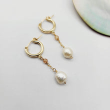 Load image into Gallery viewer, READY TO SHIP Huggie Earrings with Freshwater Pearl and Glass Bead detail - 14k Gold Fill FJD$ - Adorn Pacific - Earrings