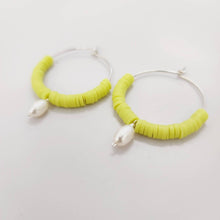 Load image into Gallery viewer, READY TO SHIP Polymer Clay Bead Hoop Earrings with Freshwater Pearls - 925 Sterling Silver FJD$ - Adorn Pacific - Earrings