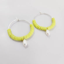 Load image into Gallery viewer, READY TO SHIP Polymer Clay Bead Hoop Earrings with Freshwater Pearls - 925 Sterling Silver FJD$ - Adorn Pacific - Earrings