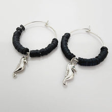 Load image into Gallery viewer, READY TO SHIP Polymer Clay Bead Hoop Earrings with Seahorse Charms - 925 Sterling Silver FJD$ - Adorn Pacific - Earrings