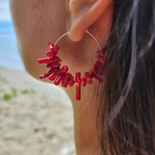 Load image into Gallery viewer, READY TO SHIP Red Coral Hoop Earrings - 14k Gold Fill FJD$ - Adorn Pacific - All Products