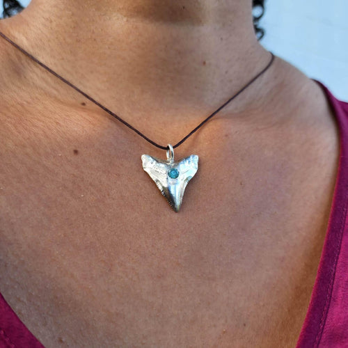 READY TO SHIP - Shark Tooth Necklace with Zirconia - 925 Sterling Silver & Nylon FJD$ - Adorn Pacific - Necklaces